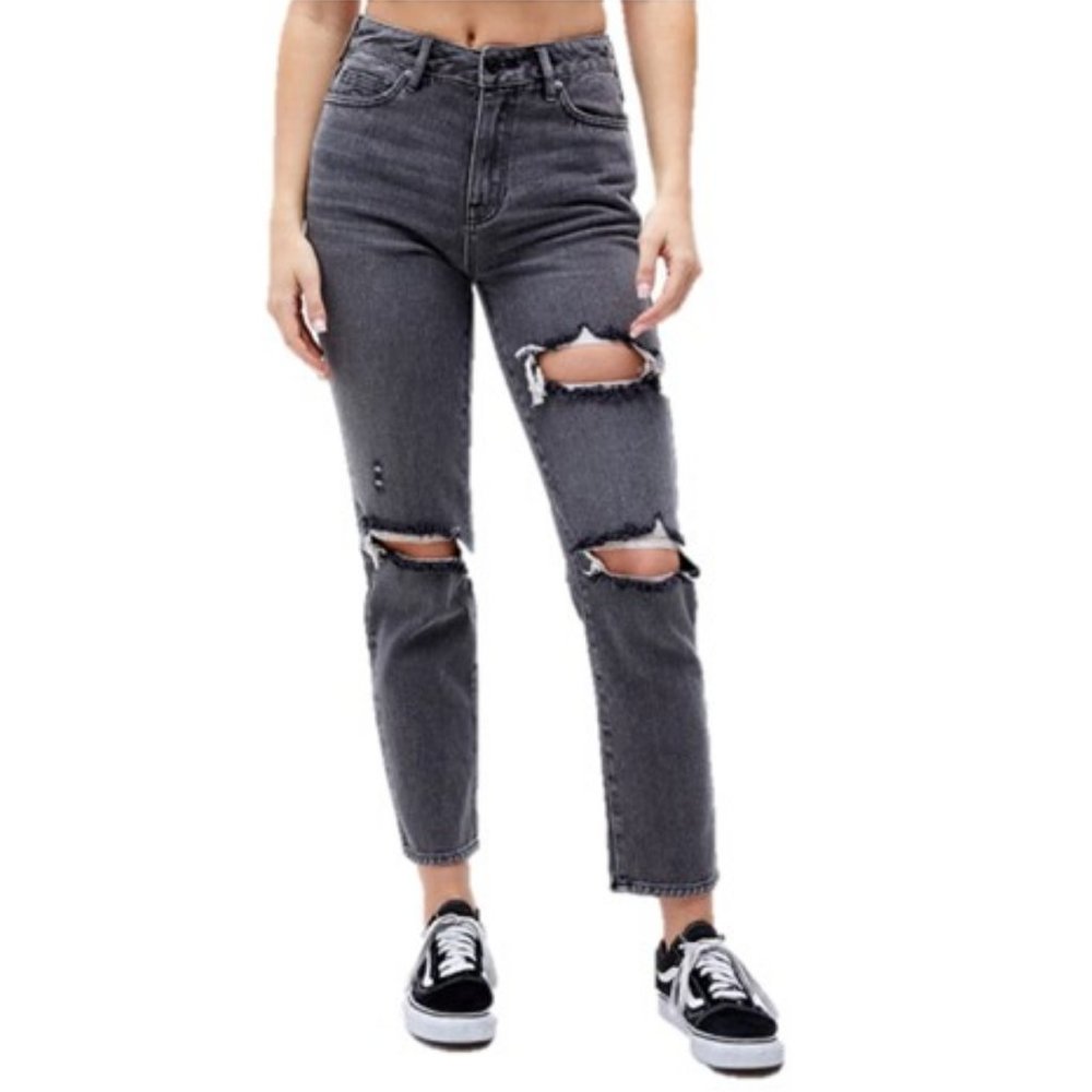 PacSun Los Angeles Faded Black Ripped Mom Jean Size 23 distressed new with tags